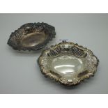A Pair of Victorian Style Hallmarked Silver Bonbon Dishes, Birmingham 1973, each of shaped oval form
