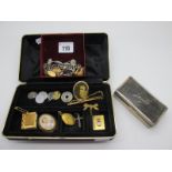 A Hallmarked Silver 'Studs' Box, (damages) 9.2cm wide, assorted cufflinks including pair as mother