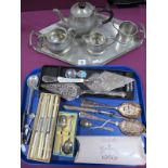 Plated Cake Slices, boxed set of knives, Chesterfield souvenir caddy spoon, replica seal top