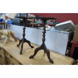 Wine Table on Tripod Legs, 52.5cm high, one in mahogany, the other oak. (2)