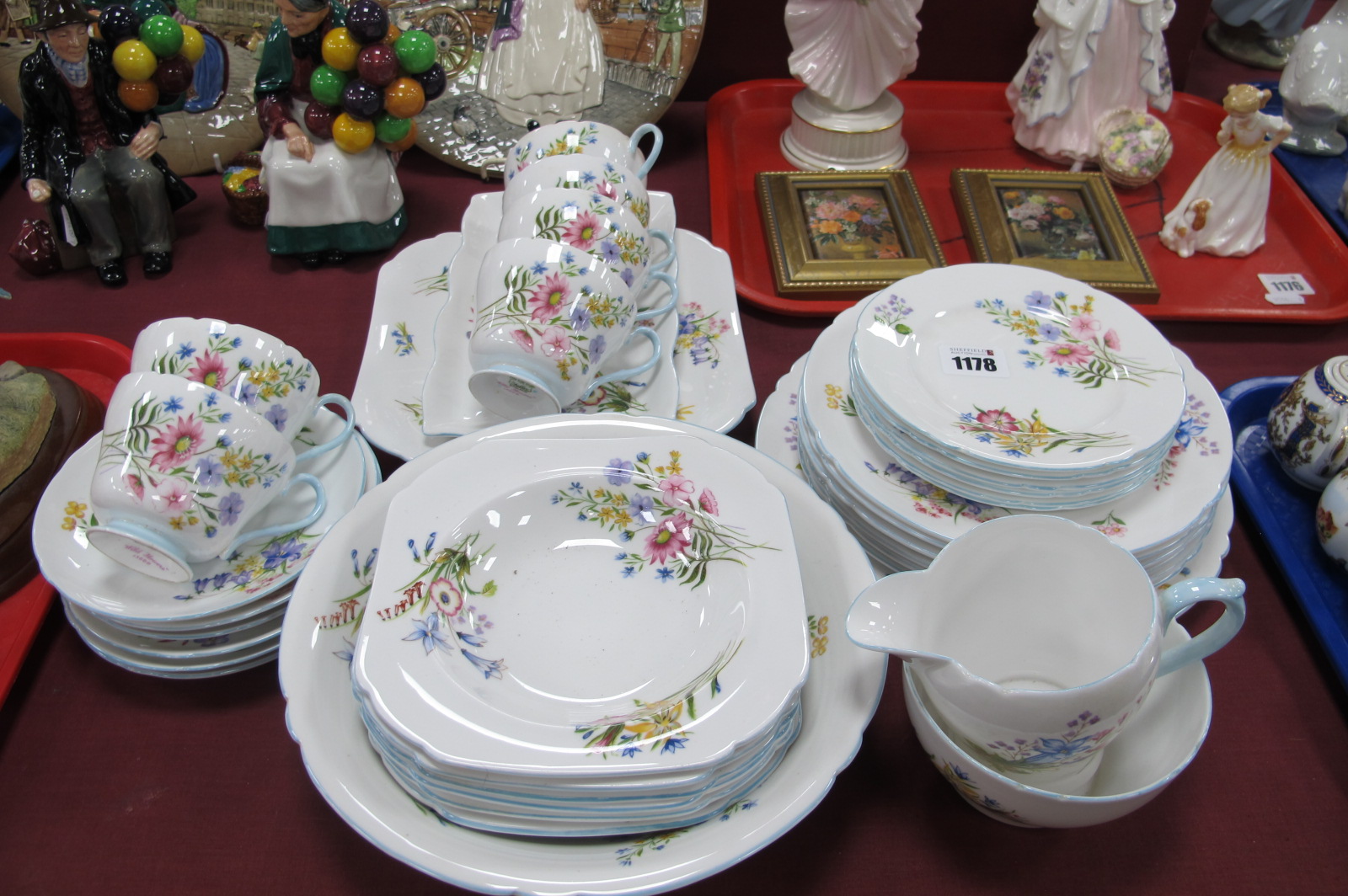 A Shelley Bone China 'Wild Flowers' Tea Set, pattern No. 13668, comprising six tea plates, cups