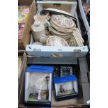 'Winton Dinner Ware, Flaxman jug, six XIX Century floral tiles, footwarmer, Doulton photo frames,