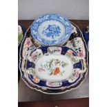 XIX Century English Pottery Meat Plate, with draining facility, multicoloured floral decoration,