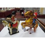 Tin Plate Clockwork Soldier Drummer on Horseback, Prove Pat 23710, 14.5cm high, a later cowboy