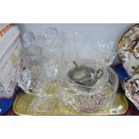 Two Whisky Decanters, Doulton Jug, glass bowls, etc:- One Tray
