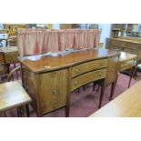 Edwardian Inlaid Mahogany Concave Fronted Sideboard, with brass back rail, end cupboards, twin