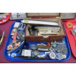 RIC Junior Slide Rule, XIX Century horn snuff box, ICI pen, penknife, ammonite, box, etc:- One Tray