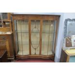 Edwardian Inlaid Mahogany Display Cabinet, with geometric cornice, bowed end doors flanking astragal