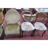 1930's Beech Framed Armchair; pair of XIX Century mahogany bar back chairs. (3)