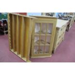 Pine Corner Wall Cabinet, having glazed door, approximately 107cm high, pine wall rack, 109.5cm