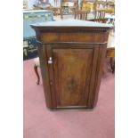 Mahogany Corner Wall Cabinet, with dentil cornice, solid panelled door concealing and two fixed