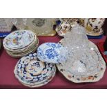 Ashworth, Spode, Cauldon, Booth's and Other Plates, ironstone meat plate, cut glass bowls and vase.