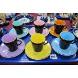 A Twelve Piece 1950's Art Deco Style Palissy 'Madeline' Cup and Saucer Set, in six different