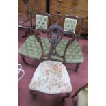 Pair of Edwardian Mahogany Parlour Chairs, each with green button back and seat; a similar single