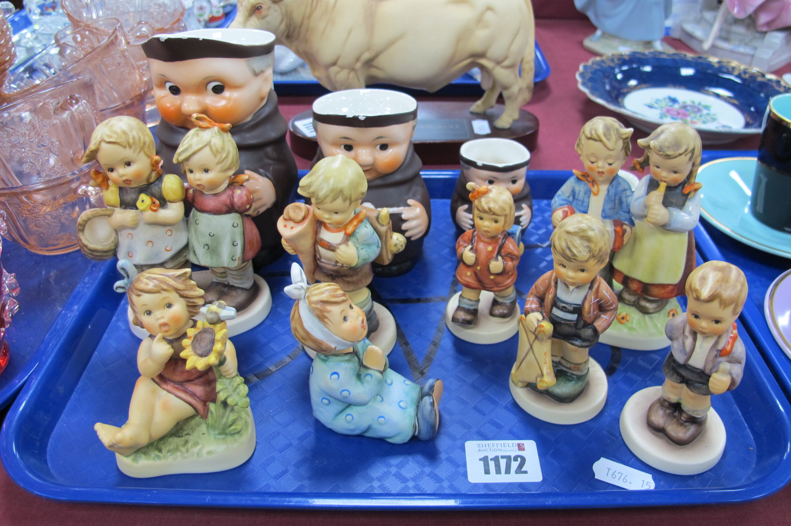 Hummel Monk Jugs x 4, eight traditional figurines.