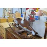 Pine Seated Child's Rocking Horse, with string mane, 102cm wide.