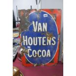 Advertising Vintage Enamel Sign 'Van Houten's Cocoa', white lettering on blue oval ground and red