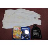 Early XX Century Christening Gown, thimbles, needles. ebony implements, etc:- One Tray