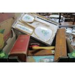 Crib Board, dominoes, dressing table set, glove box, books, magnifier, etc:- Two Boxes