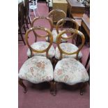 Set of Five XIX Century Walnut Balloon Back Dining Chairs, with carved cresting, on cabriole legs (