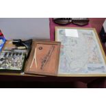 Coinage, Ibberson penknife, glove stretchers, shoe last, etc:- One Tray and Nottingham map reprint.