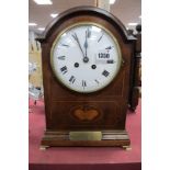 Edwardian Inlaid Mahogany Dome Cased Bracket Clock, having eight day movement by Japy Freres,