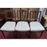 Set of Three Early XX Century Mahogany Bedroom Chairs, with aesthetic and carved pillar backs.