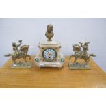 Late XIX Century Alabaster Cased French Mantle Clock, with enamelled dial, blue Roman numerals,