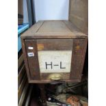 An Early 1900's Pine Factory Shop Filing Cabinet, with original labels and brass cup handle, (