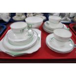Shelley Art Deco Tea Ware, of seventeen pieces in green and silvered design, C12317.