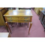 Walnut Bow Fronted Side Table, circa 1920's, with two drawers on slender cabriole legs, 76.5cm