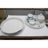 Oriental - Chinese Blue & White Porcelain Tea Service, comprising tea pot, six tea bowls on circular