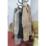 A Ladies Grey Coney Fur Full Length Coat, a black Coney fur jacket, a vintage fur coat and one