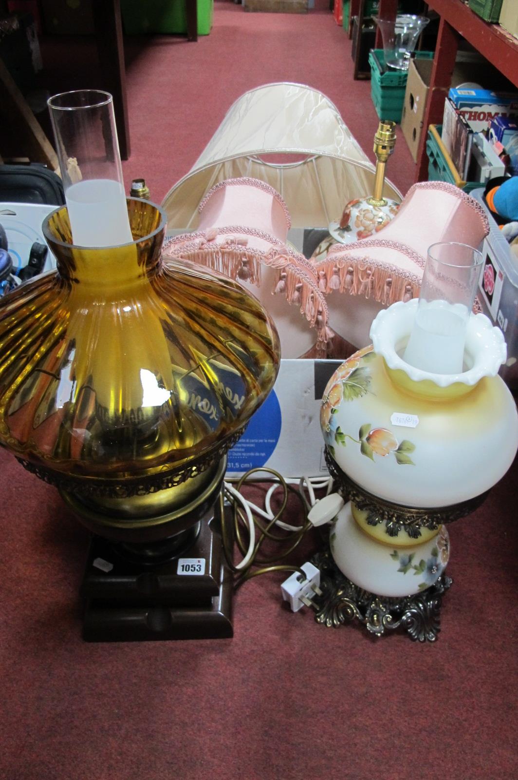 A Quantity of Table Lamps, two simulating oil lamps.