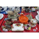 Border Fine Arts, sheep group, kingfisher, cat, phoenix teapot, etc:- One Tray