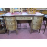Edwardian Mahogany Twin Pedestal Desk, with extensive scroll and floral inlay to bow fronted end