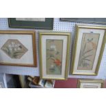 Oriental Hand Coloured Prints, featuring butterflies amongst foliage, three rectangular, 36.5 x 14.