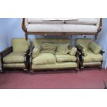 1920's Beech Framed Three Piece Lounge Suite, with bergered sides, upholstered in a gold floral