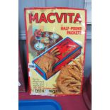 Advertising: Vintage Macvita Tin Plate Shop Sign 'In Half Round Packets', 37 x 24cm, (paint to