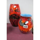 Poole Pottery Ovoid Vase, featuring Tree at Sunset, 24.5cm high, another in more traditional