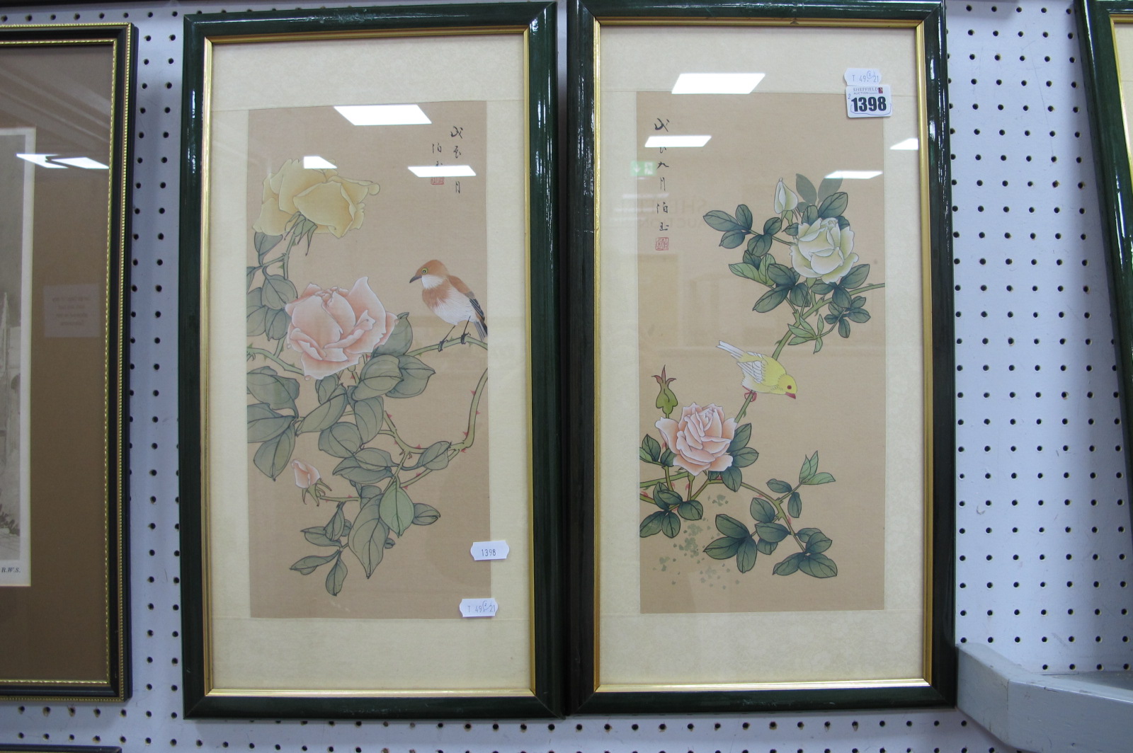 Oriental: Pair of Chinese Watercolours, each featuring bird amongst foliage, six character mark