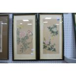 Oriental: Pair of Chinese Watercolours, each featuring bird amongst foliage, six character mark