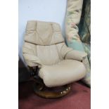 Ekorne of Norway Stressless Beige Leather Recliner Chair.