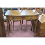 Mahogany Side Table, with two drawers to bowed front, on sabre legs, 85cm wide.