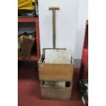 Two New Zealand Butter Wooden Crates, Pritchard folding picnic table, box, shovel.