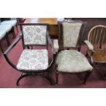 Early XX Century Mahogany Parlour Armchair, on cabriole legs; another with reeded decoration on '