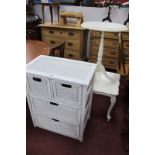 Laura Ashley and Other Cream Coffee Table, white painted wicker chest of four drawers, 65cm wide.