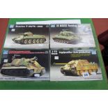 Four 1:72nd Scale Plastic Kits, by Trumpeter, all with WWII Russian/German Tank theme, all boxed and