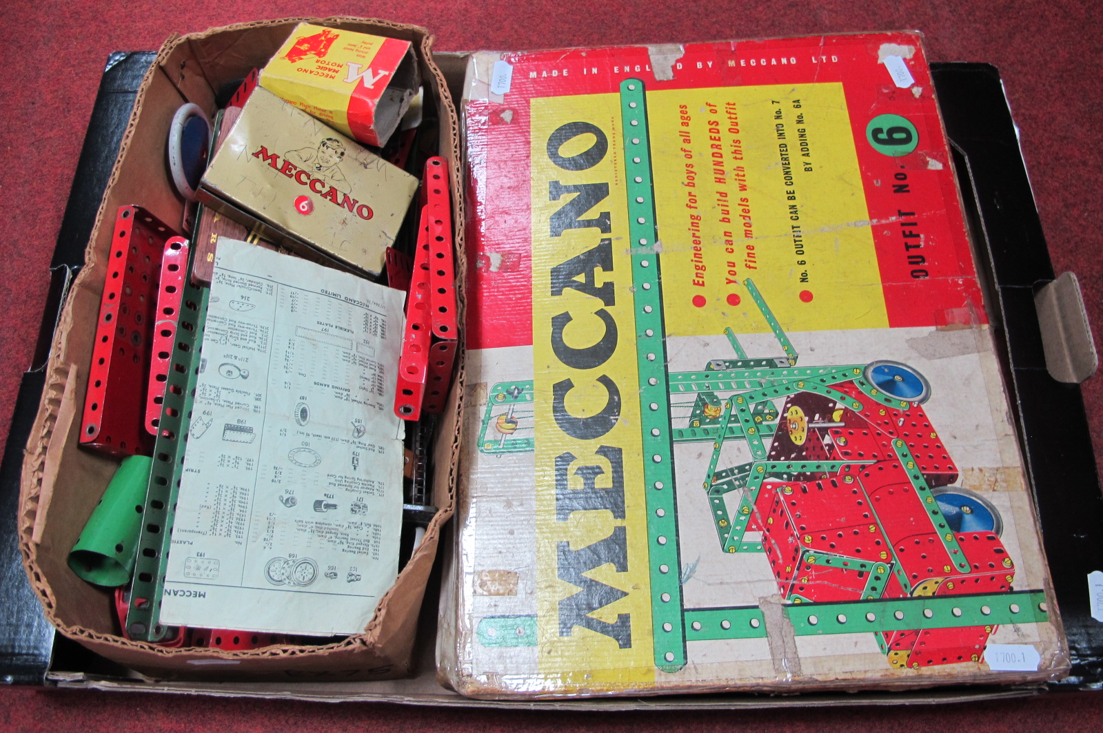 A Quantity of Meccano Components, including Outfit No. 6 (unchecked), instruction leaflets.