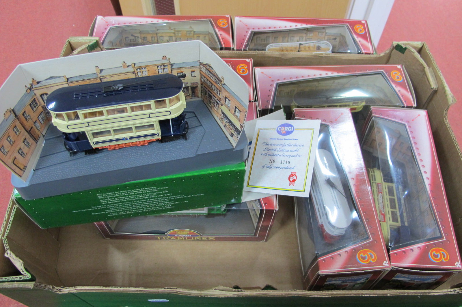 Eight Corgi Tramline Models, double, single and open deck, all different:- Boxed